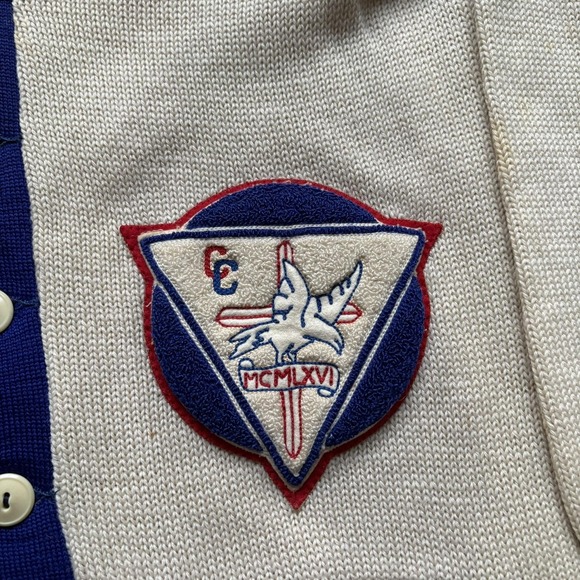 Vintage Falcons Letterman Sweater Mens Medium Cardigan Blue Chenille Patches 60s - Picture 10 of 16